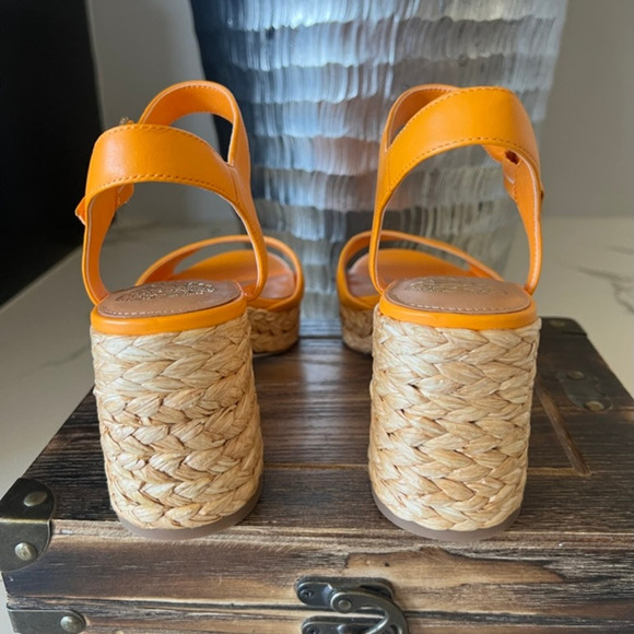 Vince Camuto Ranneli Leather Heeled Sandals in Mango - Picture 8 of 10